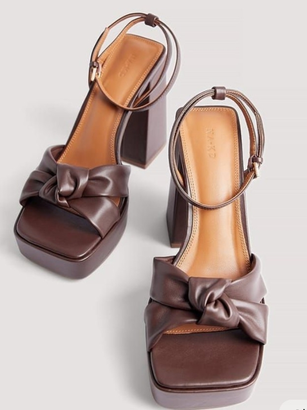 NA-KD Women's Brown Knotted Platform High Heels Size 9.5